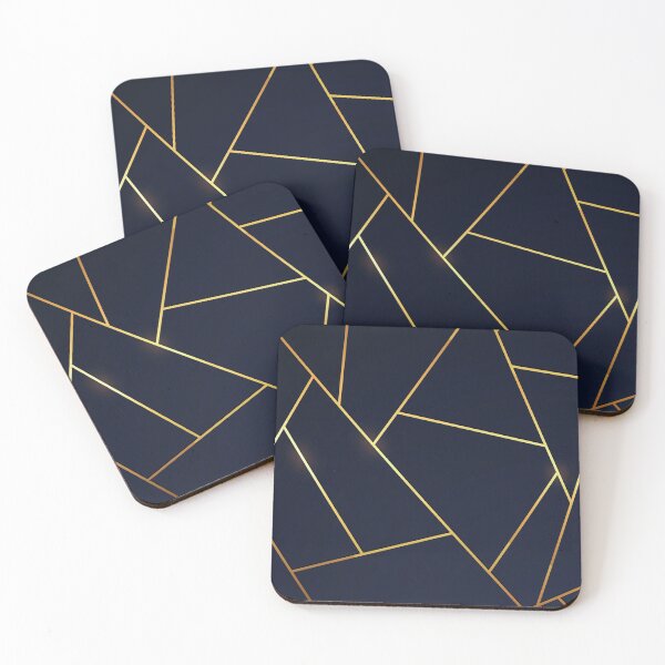 Item preview, Luxury Minimal Abstract Geometric Dark Blue Navy Stone Modern Elegant Gold Lines Triangles Pattern designed and sold by ChaimaaKr.