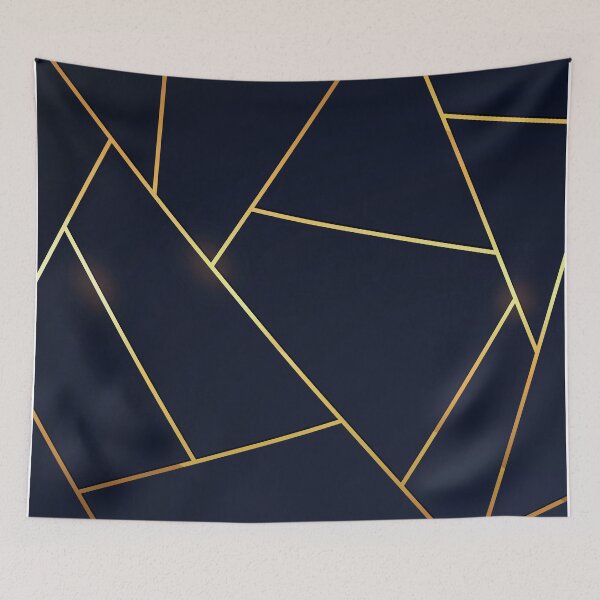 Item preview, Luxury Minimal Abstract Geometric Dark Blue Navy Stone Modern Elegant Gold Lines Triangles Pattern designed and sold by ChaimaaKr.