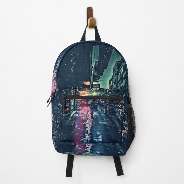 Item preview, Grunge Neon-Noir Aesthetic of a Lonely City Street Nightscape with Cars and Buildings - Retro 90s Edgy Film Noir Style - Green Atmospheric Sky designed and sold by Cawaiico.
