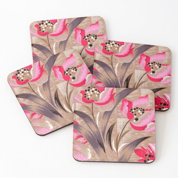 Item preview, Vintage French Wallpaper Pink and Black Flowers designed and sold by VintageABC.