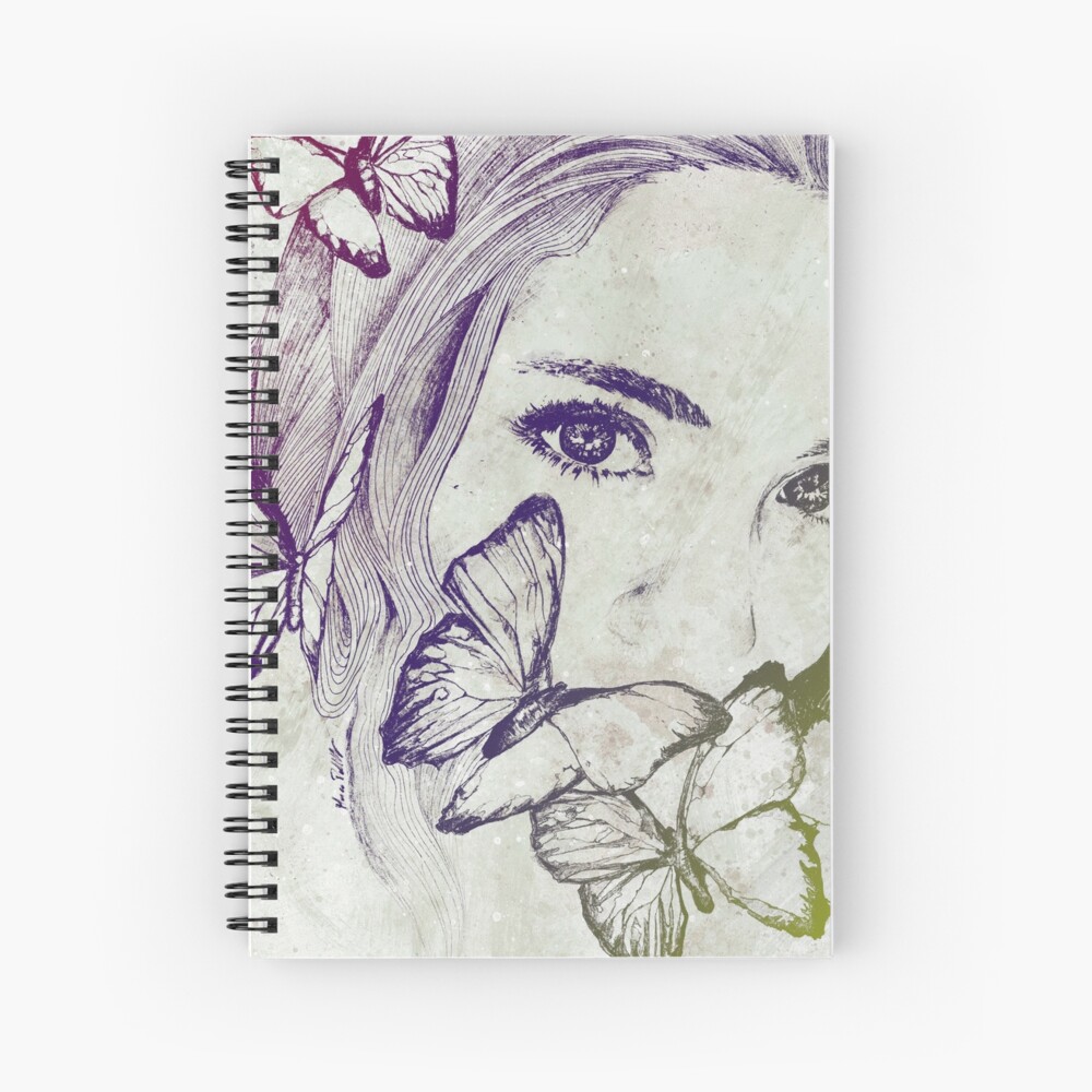 Remain Sedate Rainbow Butterfly Girl Street Art Portrait Spiral Notebook By Kiss My Art Redbubble