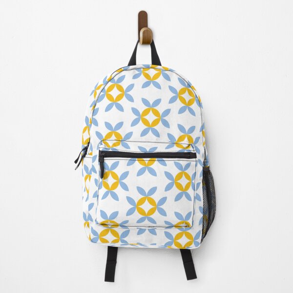 Item preview, Light yellow and blue retro geometrical floral pattern designed and sold by IngaDesign.