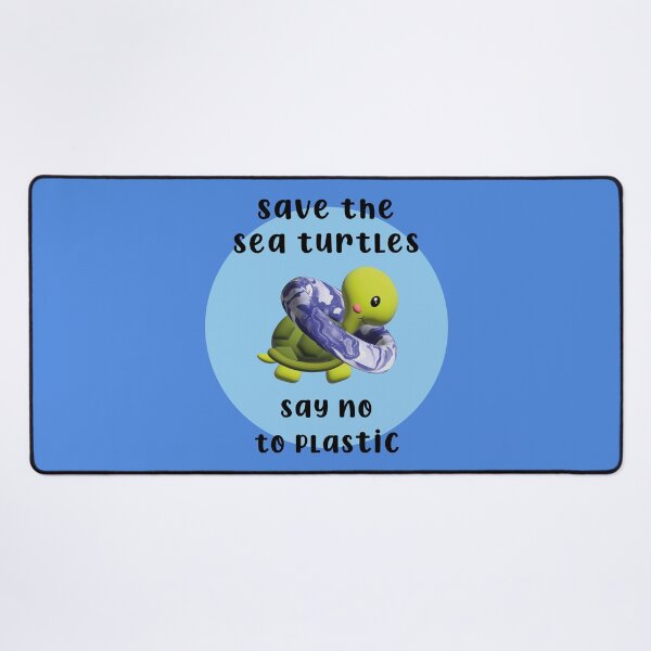 Item preview, 3d illustration of a funny turtle in green tones with the text SAVE THE SEA TURTLES SAY NO TO PLASTIC designed and sold by Sock Garden.