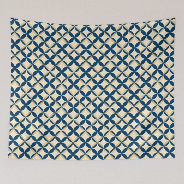 Item preview, Retro semicircles blue and beige geometrical pattern designed and sold by IngaDesign.