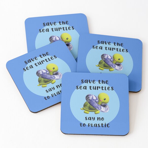 Item preview, 3d illustration of a funny turtle in green tones with the text SAVE THE SEA TURTLES SAY NO TO PLASTIC designed and sold by Martapp.