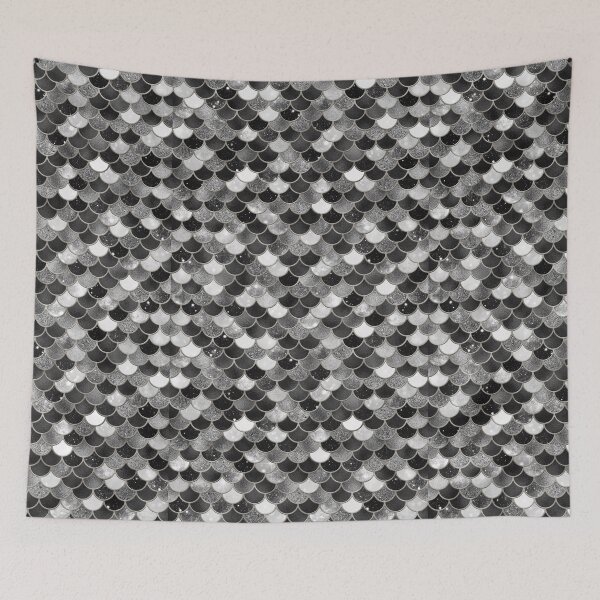 Item preview, Black & White Glitter Mermaid Scale Pattern designed and sold by PressedOak.