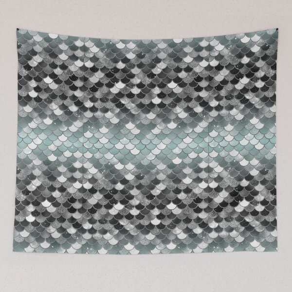 Item preview, Black and White Glitter Mermaid Scale Pattern Gradient 2 designed and sold by PressedOak.