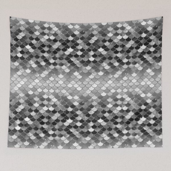 Item preview, Black and White Glitter Mermaid Scale Pattern Gradient 2 designed and sold by PressedOak.