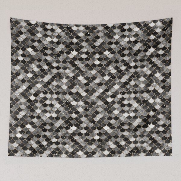 Item preview, Black & White Glitter Mermaid Scale Pattern designed and sold by PressedOak.