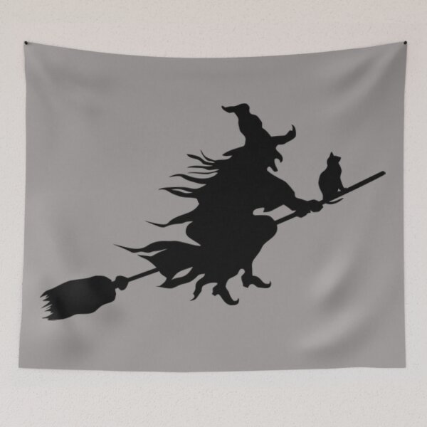 Item preview, CLASSIC Black Witch Flying Broom Cat Silhouette Halloween All Year Long! designed and sold by bayberrygal.