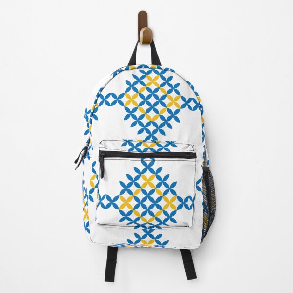 Item preview, Retro folk art blue and yellow geometrical pattern designed and sold by IngaDesign.