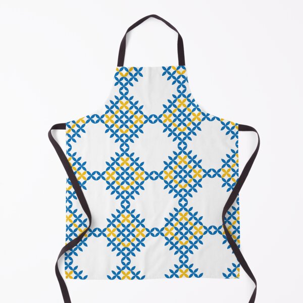 Item preview, Retro folk art blue and yellow geometrical pattern designed and sold by IngaDesign.