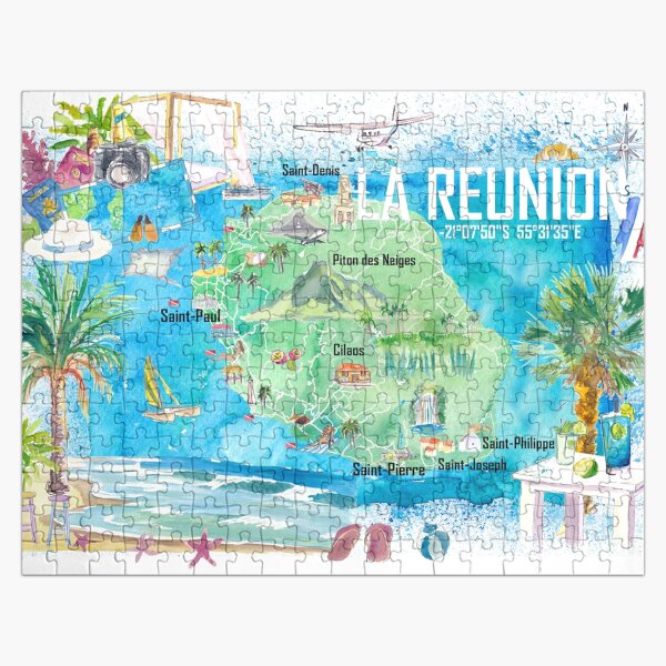 Artikel-Vorschau von Illustrierte Insel-Reisekarte von La Réunion mit touristischen Highlights, designt und verkauft von artshop77.