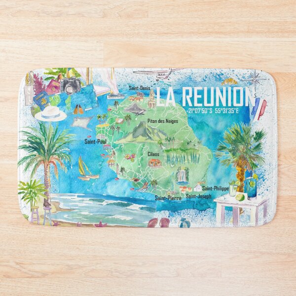 Item preview, La Reunion Illustrated Island Travel Map with Tourist Highlights designed and sold by artshop77.