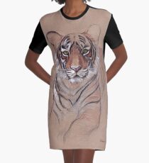UNFINISHED BUSINESS - Original Tiger Drawing - Mixed Media (acrylic paint & pencil) Graphic T-Shirt Dress