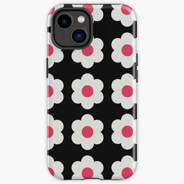 Cute Black and Red Retro Daisy Flower Pattern Design iPhone Tough Case