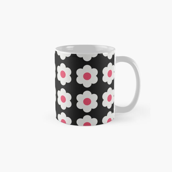 Cute Black and Red Retro Daisy Flower Pattern Design Classic Mug