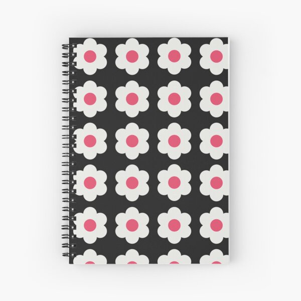 Cute Black and Red Retro Daisy Flower Pattern Design Spiral Notebook