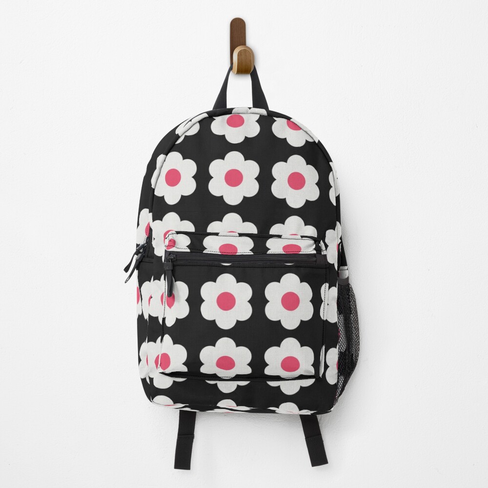 Cute Black and Red Retro Daisy Flower Pattern Design Backpack