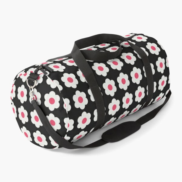 Cute Black and Red Retro Daisy Flower Pattern Design Duffle Bag