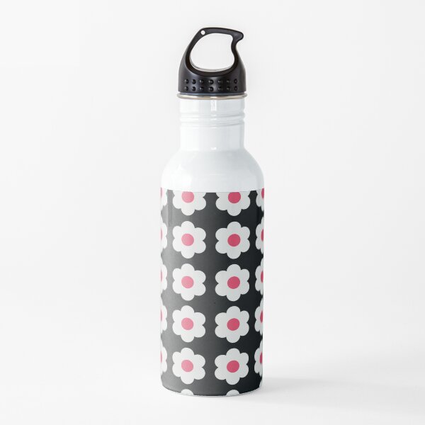 Cute Black and Red Retro Daisy Flower Pattern Design Water Bottle