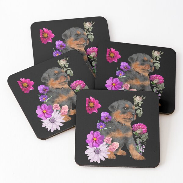 Item preview, Lindo cachorro rottweiler con diseño de flores brillantes designed and sold by EarthArtDesigns.