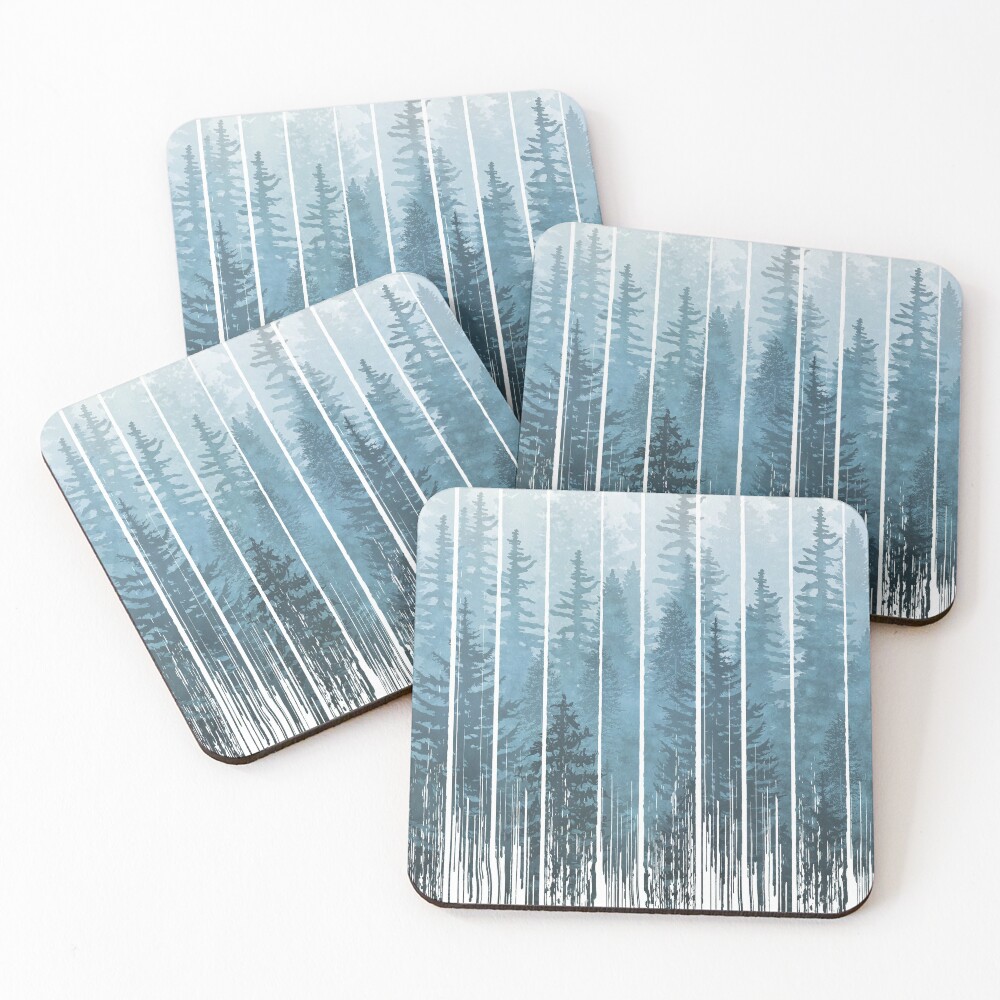 Grunge Dripping Turquoise Misty Forest Coasters (Set of 4)