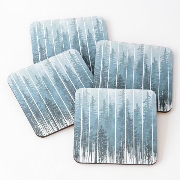 Grunge Dripping Turquoise Misty Forest Coasters (Set of 4)