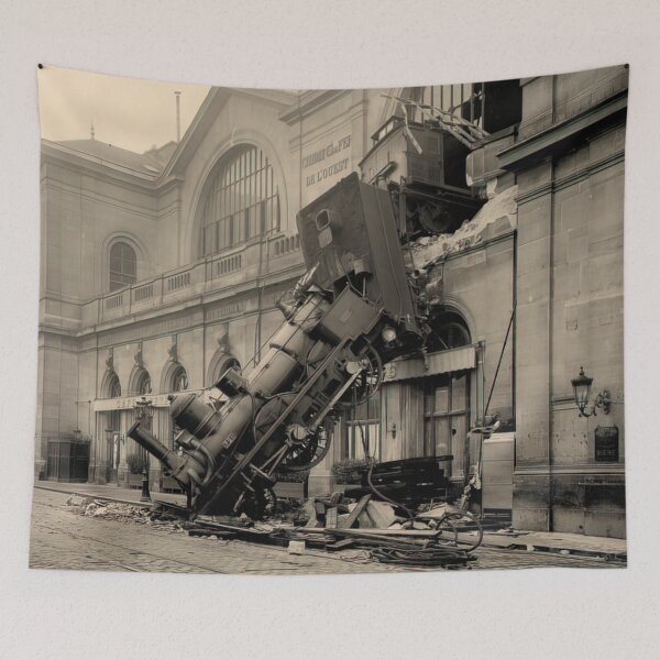 Item preview, Steam Train Locomotive Wreck at Montparnasse Railway Station in Paris 1895 Gift designed and sold by Maljonic.