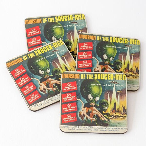Item preview, Invasion of The Saucer-Men Retro Flying Saucer Alien Wide Movie Poster Gift designed and sold by Maljonic.
