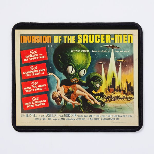 Item preview, Invasion of The Saucer-Men Retro Flying Saucer Alien Wide Movie Poster Gift designed and sold by Maljonic.