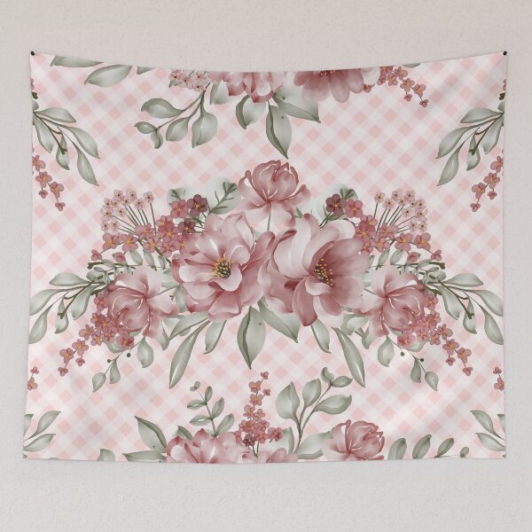 Item preview, Pretty pink watercolor painted florals and gingham, cottagecore aesthetic designed and sold by Orianah.