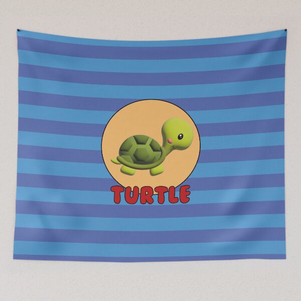 Item preview, 3d illustration of a funny turtle in green tones on a background of blue stripes designed and sold by Martapp.