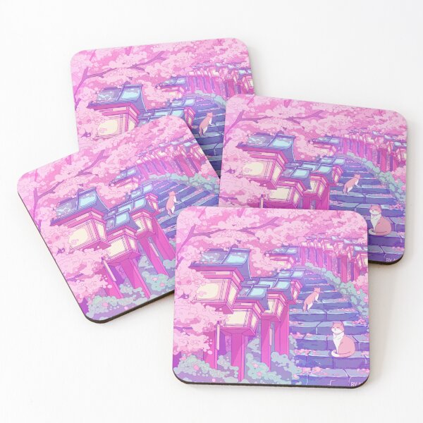 Item preview, The Japanese shrine, cats and pink sakura blossom (soft colors) designed and sold by AnGoArt.