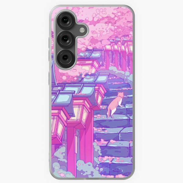 Vista previa del artículo con la obra «El santuario japonés, los gatos y la flor de sakura rosa (colores suaves)», diseñado y vendido por AnGoArt.
