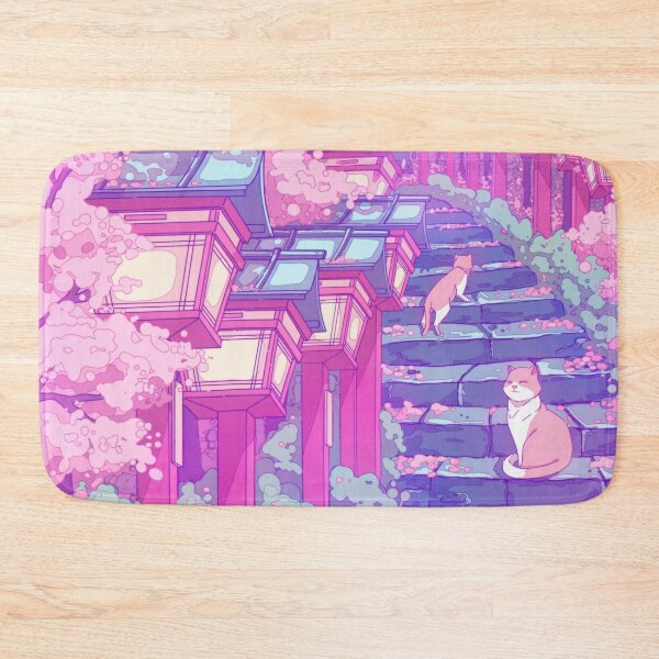 Item preview, The Japanese shrine, cats and pink sakura blossom (soft colors) designed and sold by AnGoArt.
