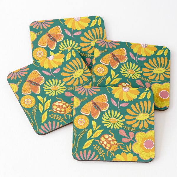 Item preview, Florales dorados de verano en verde designed and sold by Papergrape.