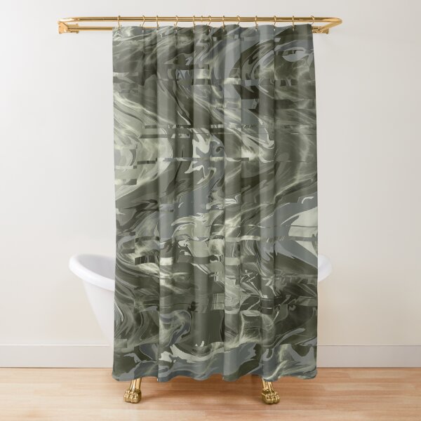 Item preview, Green glitch aesthetic marble pattern shower curtain design  designed and sold by TipTopTapo.
