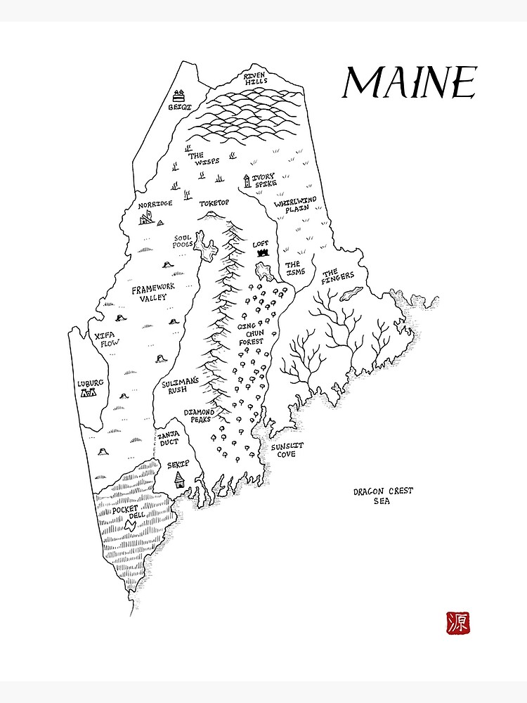 maine-as-a-fantasy-map-black-and-white-poster-for-sale-by-aldayuan-redbubble for Free Printable Map Of Maine Maine as a fantasy map - black and white