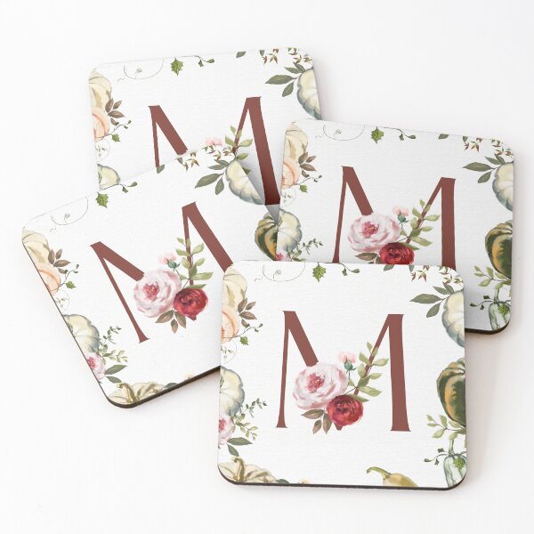 Item preview, Letter M Pumpkins Flowers designed and sold by WildAliceArt.