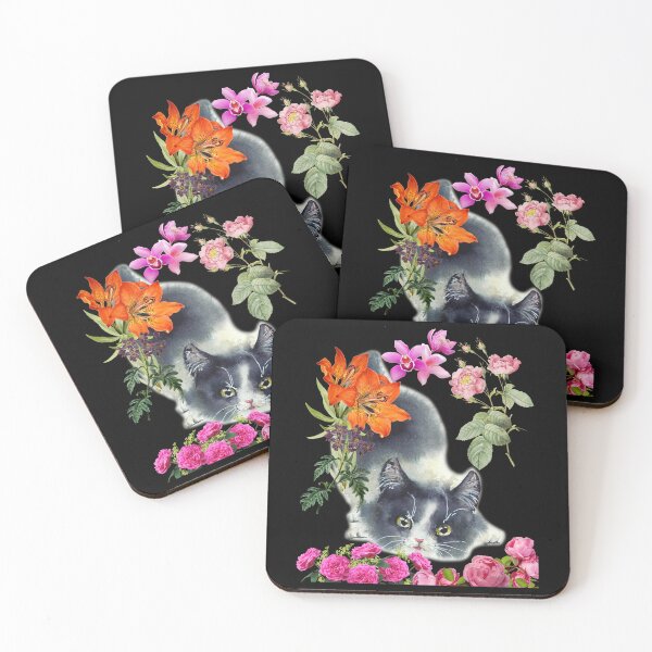 Item preview, Silly Crouching Kitty With Beautiful Flowers Design designed and sold by EarthArtDesigns.