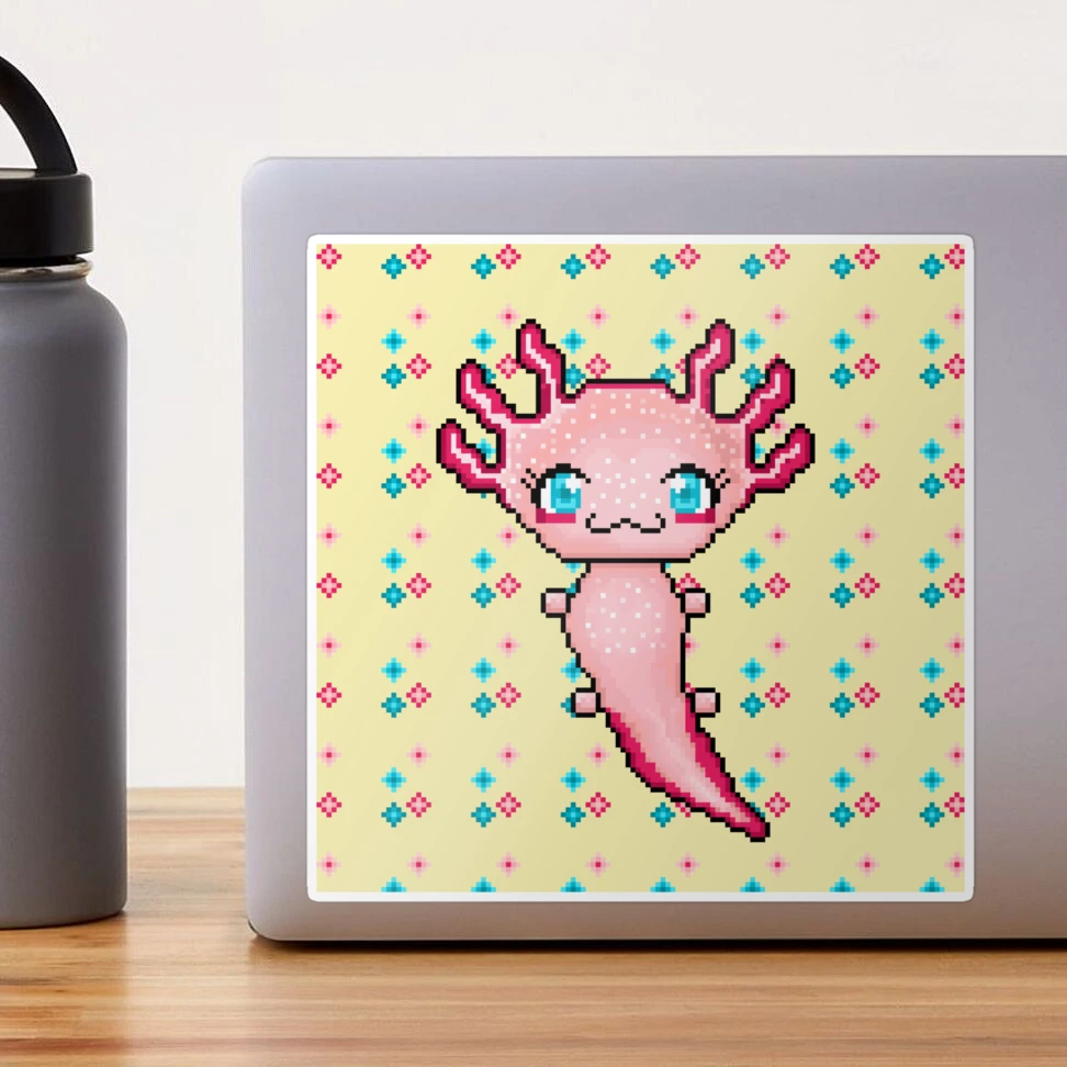 Kawaii Pink Chibi Pixel Axolotl with Sparkles Sticker for Sale by