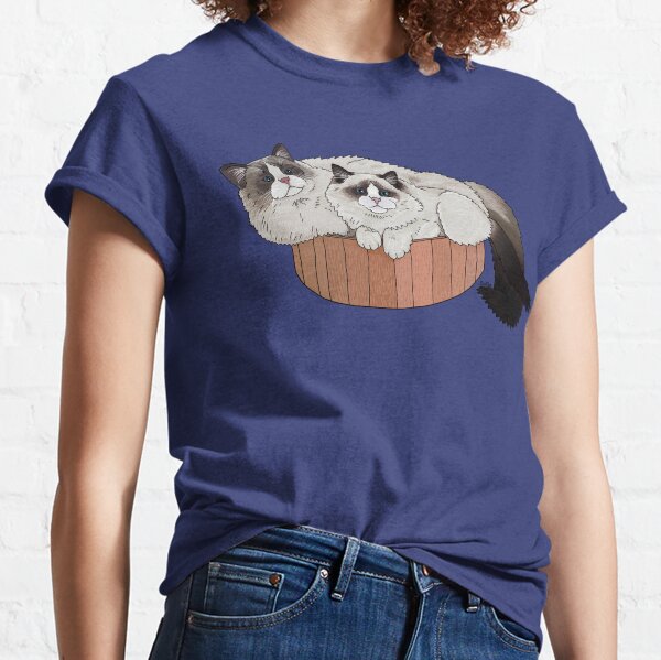 Ragdoll Cat Cuddle Pile - Fluffy Ragdoll Kitties - ocean blue background Classic T-Shirt
