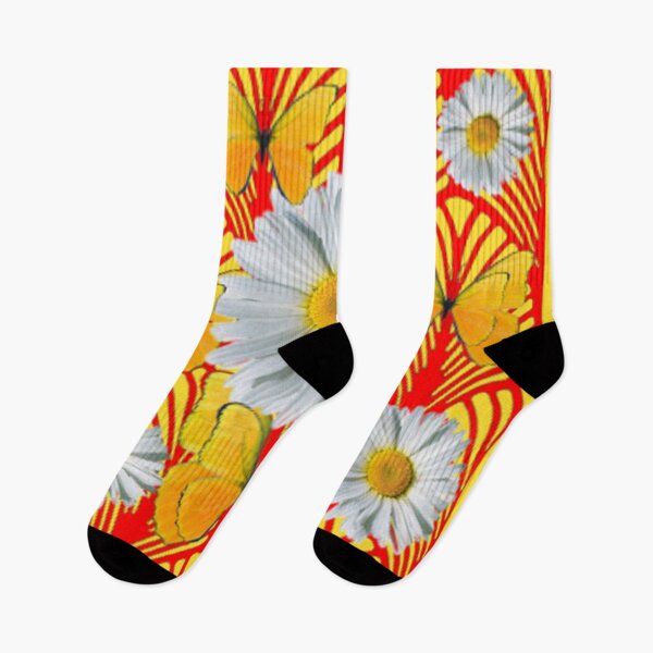Item preview, WHITE DAISIES YELLOW BUTTERFLY RED ART DECO ART designed and sold by sharlesart.