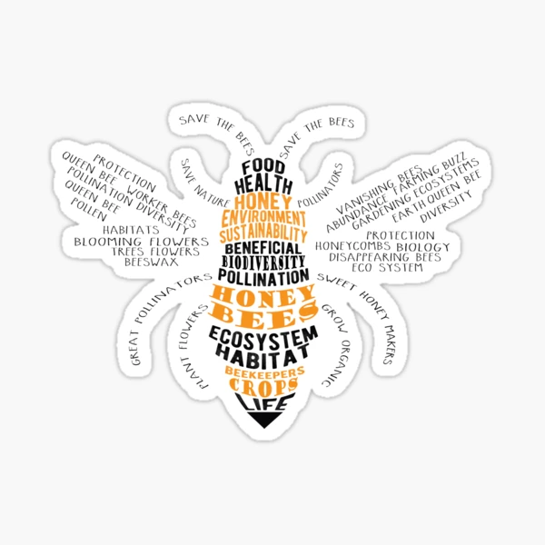 Honey Bee - Bee Shaped Word Cloud  Sticker for Sale by jitterfly