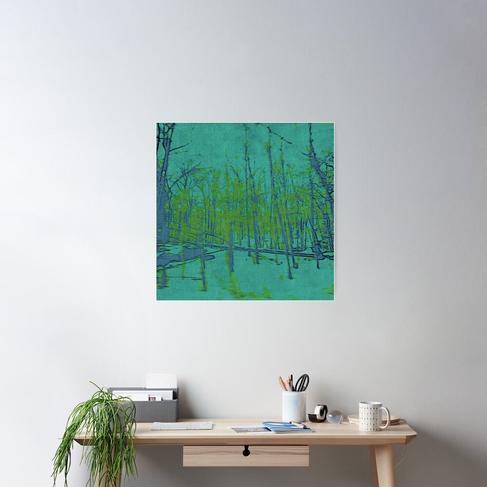 Nature Lovers Gift - Into the Woods - Teal Blue Green Abstract Nature Art Poster