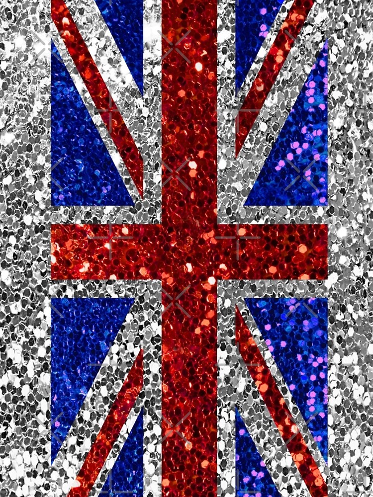 Uk flag red blue and silver sequin digital art print design by teestock