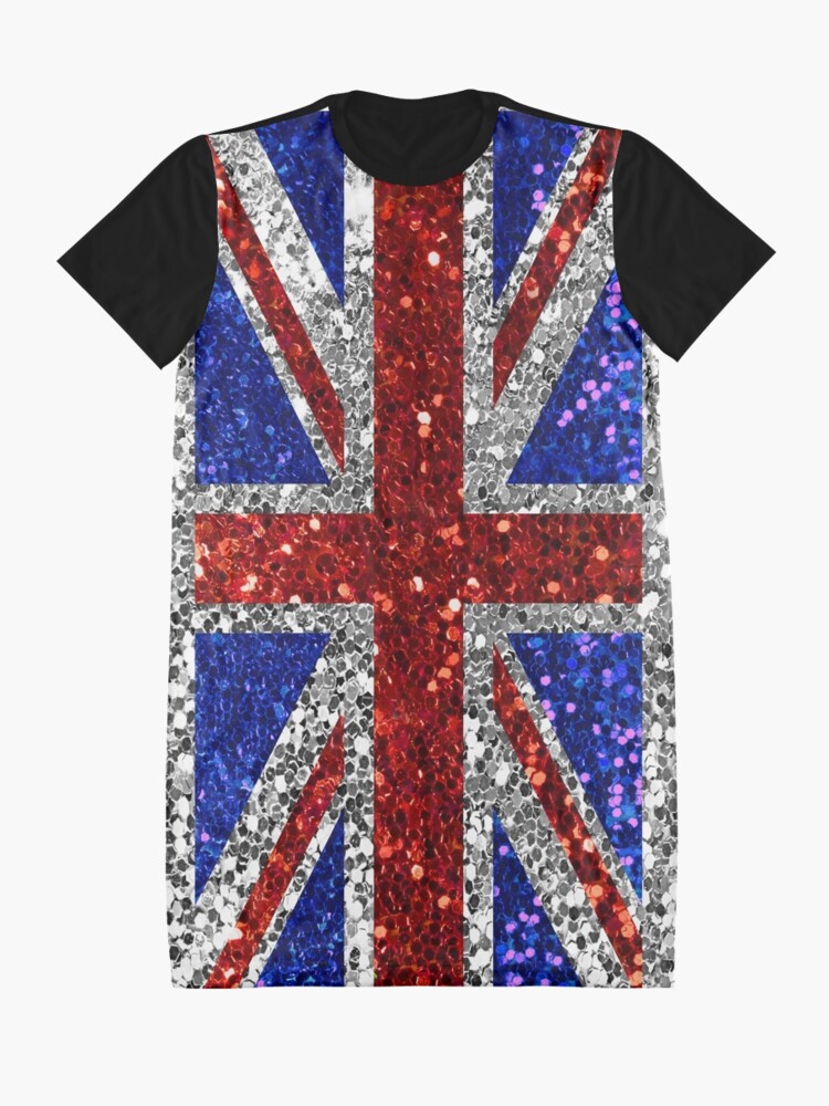 Alternate view of Uk flag red blue and silver sequin digital art print design Graphic T-Shirt Dress