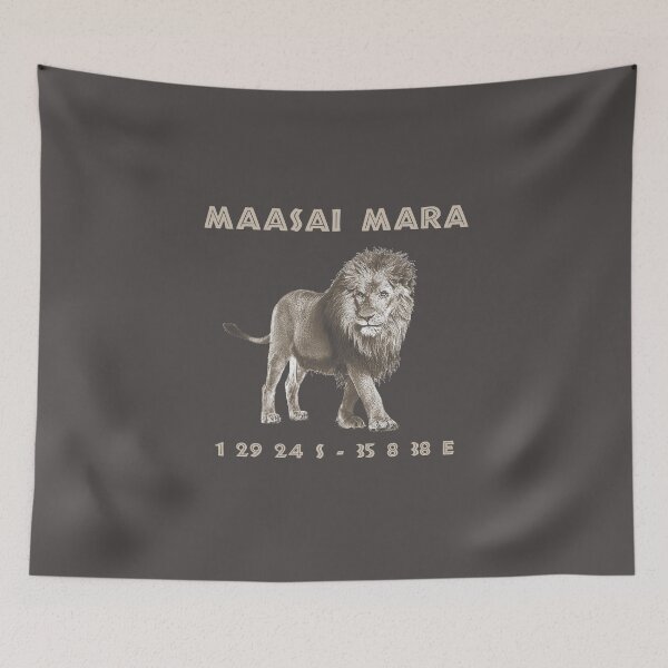 Item preview, Majestic Lion Maasai Mara Geographical Coordinates African Safari Wildlife  designed and sold by ElJimmo.