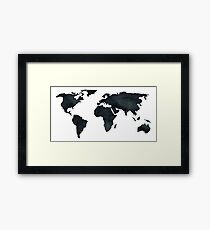 World Map Black Watercolor Ink Framed Print